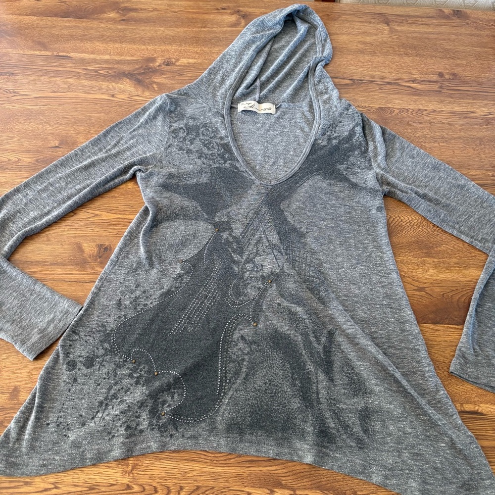 Vintage Havana Y2K Gray Lightweight Hoodie Top Sz Medium